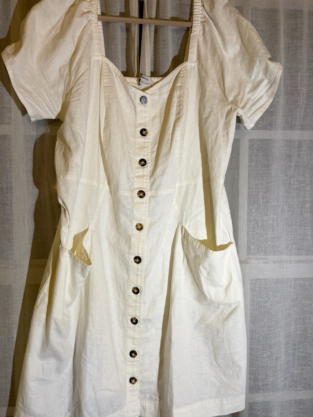 Madewell Cream Button-Front Midi Dress with Puff Sleeves